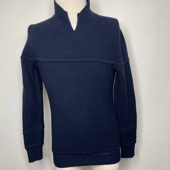 Greg Pier Mens Navy Blue Cashmere V-Neck High Neck Pullover Sweater Italy - Picture 1 of 15